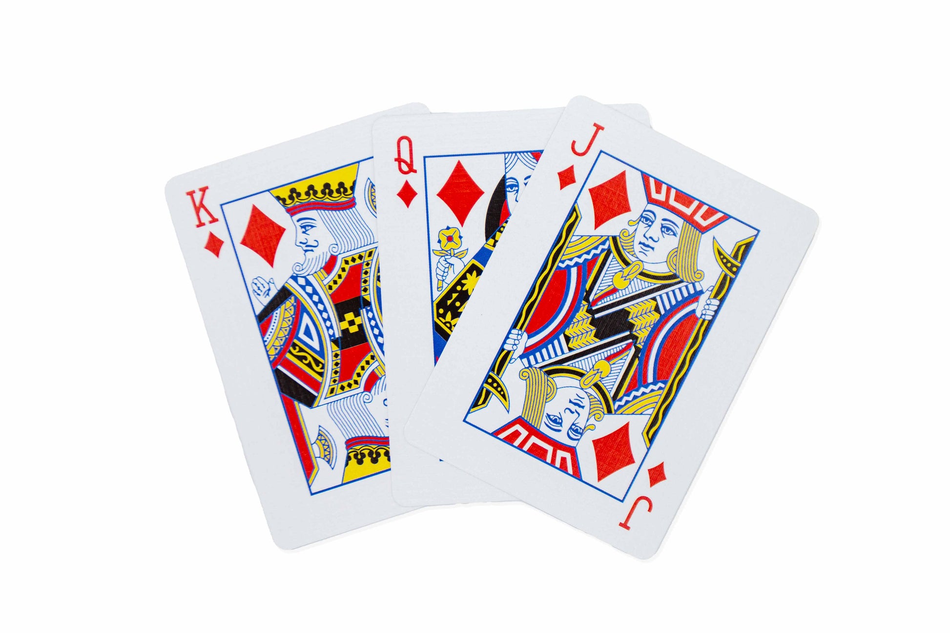 A picture of three playing cards: knight of diamonds, queen of diamonds, and jack of diamonds